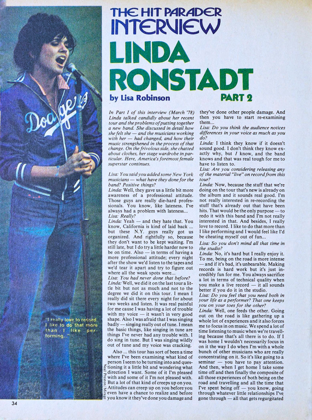 Linda Ronstadt Hit Parader interview part 2