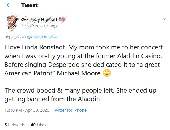 Linda Ronstadt Las Vegas Aladdin banned